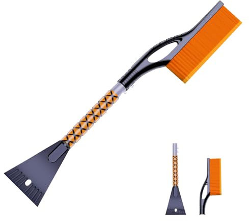 HTRTRR Rascador de Hielo para Coche 2 en 1 con Cepillo de Nieve, Rascador Desmontable y Antideslizante, Cepillo Resistente, Accesorio de Invierno para Parabrisas y Ventanas