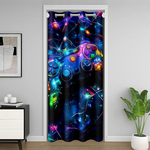 Loussiesd Kinder Gamer Spiele Türvorhang 86x203cm Galaxy Gaming Vorhang Glitter Game Vorhang für Innentür Raumteiler Mädchen Jungs Gamepad Teens Zimmer Divider