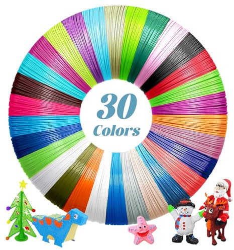 KOMABLEN 3D Stift PLA Filament 1.75mm, 30 Farben 3D Drucker Filament je 5 M, Nachfüllpacks Filament-3D-Druckmaterialien, 3D Stift Zubehör Filament für Kinder und Erwachsene