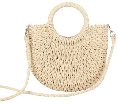 HSTWODE Stroh Strandtasche für Frauen, Sommer handgewebte Tote Bags Geldbörse mit Quaste, Top Griff Stroh Handtasche Clutch