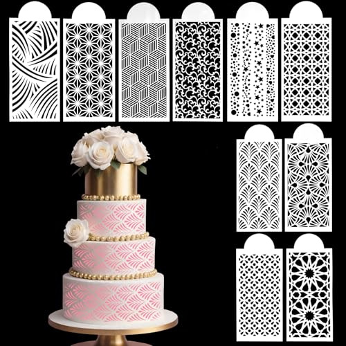 10 PCS Cake Stencils for Buttercream, Mesh Floral Stencils for Cakes Decorating Supplies DIY Side Baking Stencil Reusable Templates for Fondant Cookie Wedding