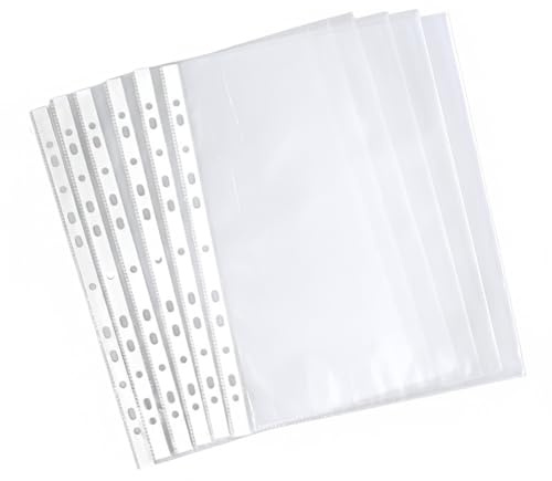 MORAINJAY 100 Stück Klarsichthüllen A4, Prospekthüllen gelocht Ordner, Dokumententaschen für Schule Büro Zuhause, Ablage und Aufbewahrung