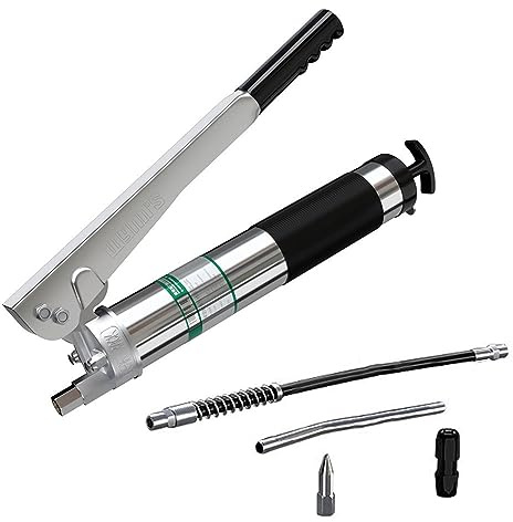 Rdxanc Pistola de grasa de doble labio de acción resistente con manguera de látigo, herramienta de lubricación eficiente para agricultura