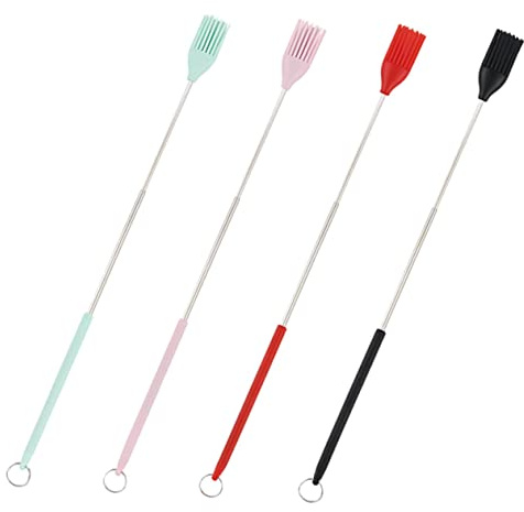Warmhm 4 Stück Silikon Backpinsel Mini Öl Basting Brush für Grill und Backen Hitzebeständig Leicht mit Aufhängeloch Farblich Sortiert Rot Schwarz