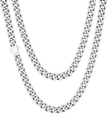 Miami Cuban Chain Necklace for Men, Stainless Steel Mens Cuban Link Chain, 6mm Wide Hip Hop Mens Jewelry, 18