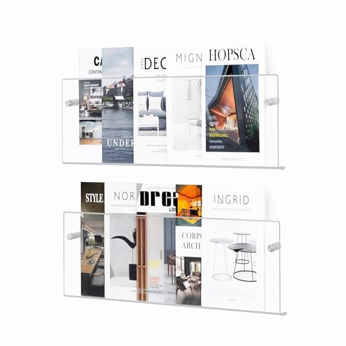 TAOZHUGONG Modernes Zeitungsständer, Acryl Wand Bücher Regal, Zeitschriftenregal, Acryl-Magazin-Wandregal, 2er-Pack Klarer Prospekthalter Ständer (Transparente Farbe)