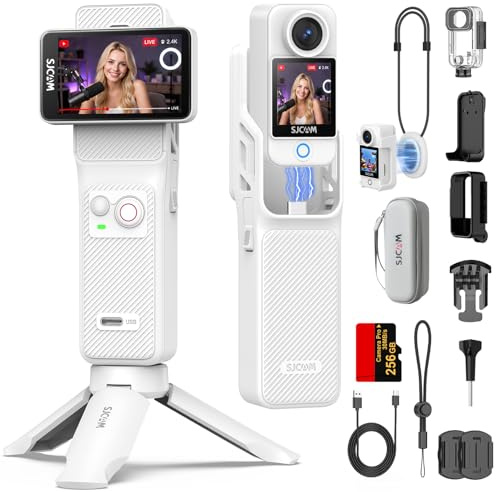 SJCAM C400 Bundle Vlog(256Go),Camera Vlog 4K avec 7H d'Autonomie | Écran Tactile Rotatif 2.29,Imperméable,Stabilisation 6 Axes,Caméra d'action pour Youtube,Vlog,Voyages,Activités,Blanc