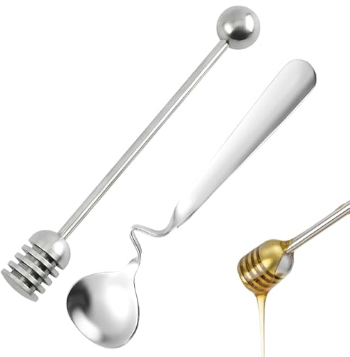2 Pcs Honey Spoon, Honey Dipper with Comfortable Grip, Wooden Honey Drizzler for Kitchen Use, Honey Spreader for Toast and Tea, Jam Spoons for Breakfast and Baking
