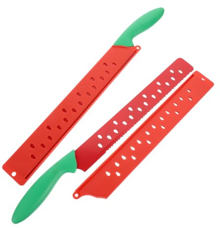 MOLUCKFU Cuchillo para Cortar Sandía de Acero Inoxidable Hoja Dentada Extendida, Juego de 2 Piezas para Frutas y Pan, Herramienta Versátil para Cocina y Repostería