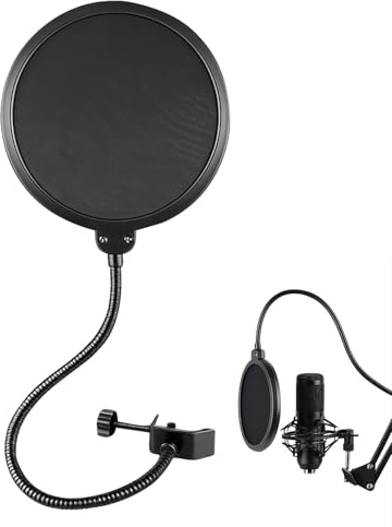 BaZuyunMd 1 Stück Mikrofon Popschutz,Pop Filter mit Doppelschicht Filter,360 Grad flexiblem Metall Schwanenhals und Windschutz,kompatibel mit Blue Yeti,Snowball,Quadcast und anderen Mikrofonen(Schwarz