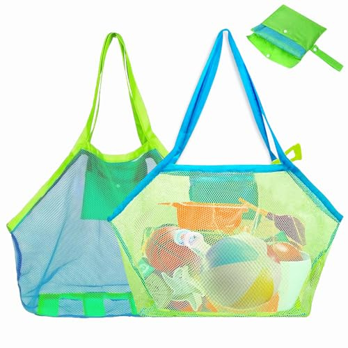 2 Stück Sandspielzeug Tasche netz,Strandspielzeug Tasche Groß,netztasche sandspiellzeug für Sandspiellzeug Wasserspielzeug Wiederverwendbare und Faltbare Beachbag Faltbar für Familie Urlaub.