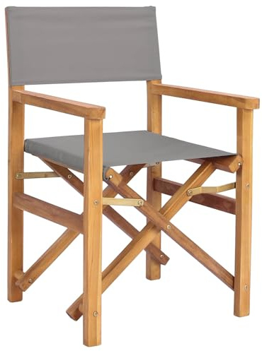 vidaXL Regiestuhl Braun und Hellgrau Massives Teakholz, Ergonomischer Garten- und Terrassenstuhl, wasserfeste Teak-Sitzgelegenheit, stylische Möbel für draußen