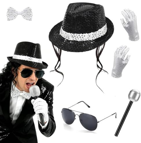 MIFKLMV Accessoires de Costume MJ pour Adultes, déguisement King of Pop pour fête à thème des années 80, carnaval, fête dansante, 80s Danseur Rock Pop Star Cosplay Kits de Déguisement Halloween