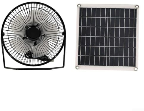 Kit di pannello solare da 10W con ventilatore ricaricabile, ventilatore da tavolo o da pavimento portatile per esterni per raffreddamento, campeggio, camper, serra e uso in canile per cani (senza