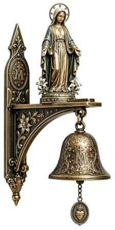 Campana de Pared con Medalla de Bronce de Nuestra Señora de la Gracia, Campana de Pared de la Virgen María, Adorno religioso Vintage para pórticos e Iglesias (1PCS)