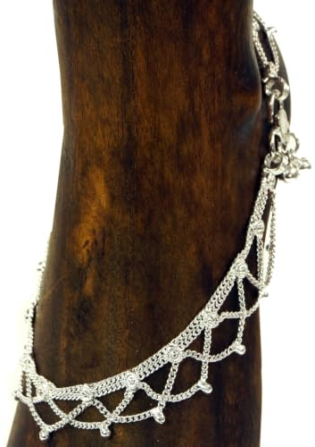 GURU SHOP Indische Fußketten aus Weißmetall mit kleinen Elefanten | Zierliche Fußkettchen, ideal für Bauchtanzschmuck, verstellbare Länge 23-26 cm