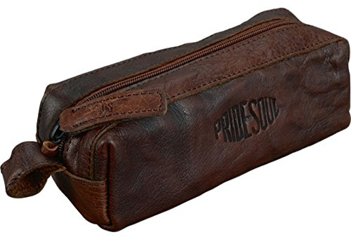 Pride and Soul 47175 Schlamperrolle, Federmäppchen aus Rindsleder, Federmappe, Ledermappe, Federtasche, Stifteetui für Schüler Studenten, das Mobile Büro, Schreibutensilien, braun, ca. 20 × 6 × 7 cm