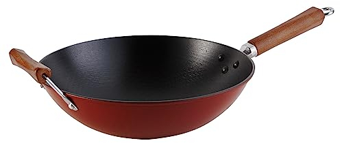 Imusa USA USA GK-61029 - Wok con revestimiento antiadherente (35,5 cm), color negro Wok de hierro fundido ligero. 35,66 cm rosso