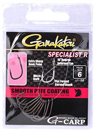 Gamakatsu Specialist R Hook - 10 Karpfenhaken für Pop Up Montage & D-Rig, Angelhaken zum Karpfenangeln, Haken für Karpfen, Größe:6