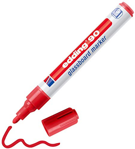 edding 90 glassboard marker - red - 1 glass pen - round nib 2-3 mm - washable window marker pen - for writing and marking on glass surfaces such as windows and glassboards - dry-wipeable