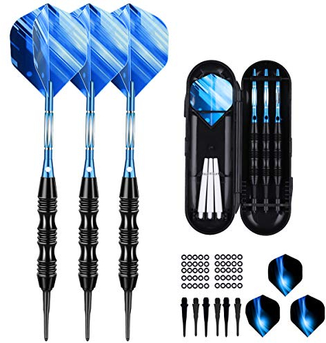 sanfeng Dartpfeile, Dartpfeile mit kunststoffspitze für elektronische dartscheibe 20 Gramm, Profi Softdarts E Dart Pfeile, Aluminum Shafts 50 Anti-Lose Gummiringe 30 Spitzen 6 Flights