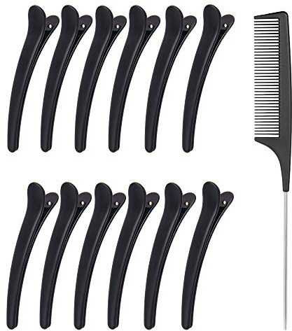 12pcs Hair Sectioning Clips + 1pcs Professional Anti-static Metal Tail Hair Comb, Makeup Hairdresser Clips for Styling of Women Girls Hairdressing Salon Tool Set