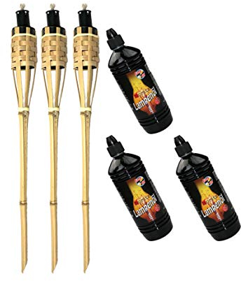 Moritz 3 x bambufacklor fackla Deluxe 90 cm standard natur 3 x 1 000 ml lampolja trädgårdsfackla oljefacklor trädgård dekoration oljelampa gångljus