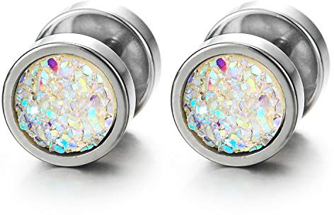 Homme Femme Acier Cercle Boucles d'oreilles avec Arc en Ciel Briller - Bouchon Jauge Faux Cheater Fake Gauges Plugs