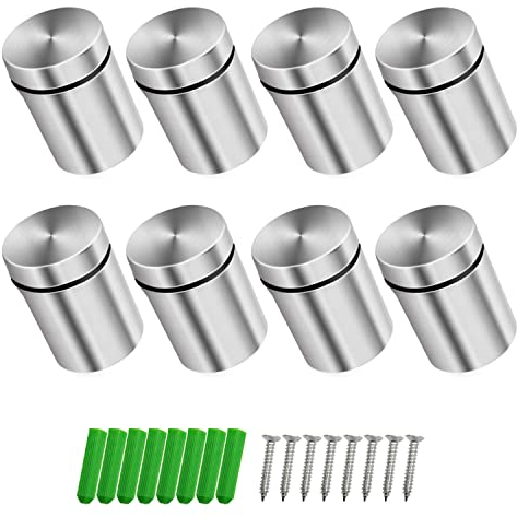 WJUAN 8 Piezas Acero Inoxidable Vidrio Standoff Publicidad Clavos Tornillos Perno Espaciador de Vidrio, Publicidad de Clavos de Tornillo para Montaje y Fijación del Vidrio (Plata 18 x 26 mm)
