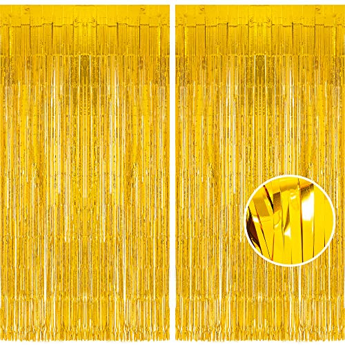 Gold Metallic Lametta Folie Fransen Vorhänge,BRAVESHINE Sparkle Party Vorhänge Für Weihnachten Geburtstagsfeier Disco Deko (2 Stück, 1x2,5 m)