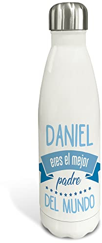 LolaPix Botella acero inoxidable. Botella personalizada. Botella térmica de doble capa. Libre BPA. 500ml y 750ml. Día del padre. Mejor Padre
