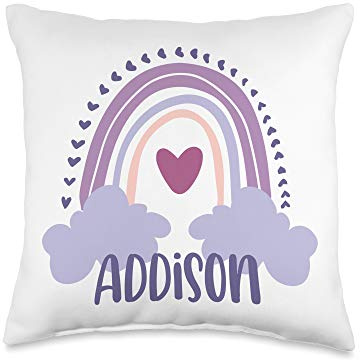 Addison Personalized Custom Name Rainbow Cute Colorful Throw Pillow