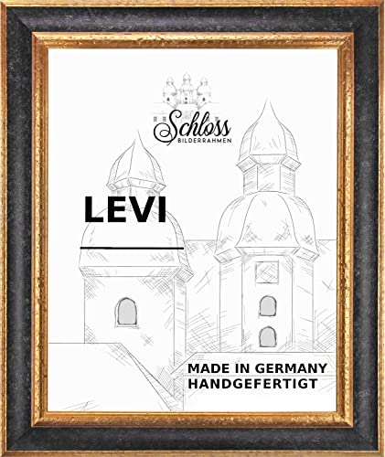 Bilderrahmen Barock Massivholz Donau 80 x 60 cm Farbe Schwarz Gold mit entspiegeltem Kunstglas 1mm