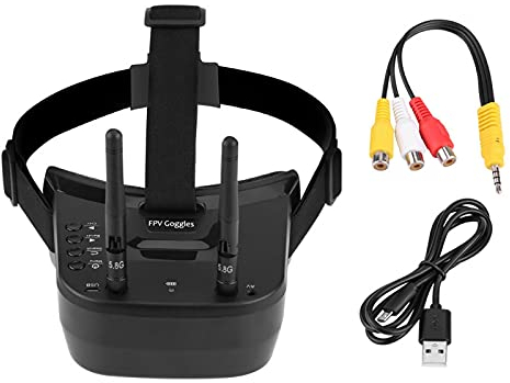 Kuuleyn FPV Goggles, 5.8G FPV Goggles FPV RC Drone Goggles 5.8G 40 Canales Mini FPV Goggles 3 Pulgadas 480 * 320 Pantalla incorporada 3.7V 1200mAh Batería para FPV Quadcopter Drones