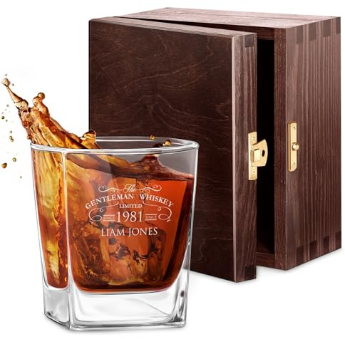 Maverton Murrano Personalised Whiskey Glass, Drinking Glass Cup, Gentleman | Personalised Tumbler for Whiskey, Bourbon and Scotch, Personalised Whisky Gift for Men, Birthday Gift idea