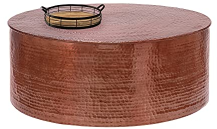 WOMO-DESIGN Couchtisch Ø 90x37 cm Kupfer, Unikat, Hammerschlag-Optik, Handgefertigter Beistelltisch, Orientalischer Wohnzimmertisch, Runde Tisch, Aluminium Loungetisch, Flacher Sofatisch, Metall Tisch