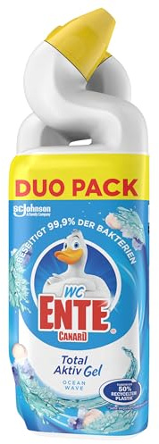 WC-Ente Total Aktiv Gel Doppelpack, Flüssiger WC-Reiniger, Toilettenreiniger, Ocean Wave (frischer Duft, marineblau), (2x750ml)