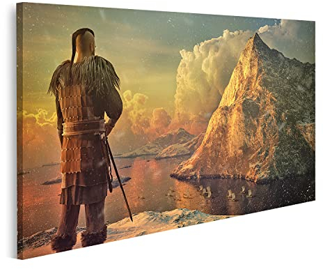 islandburner Bild auf Leinwand Wikinger Krieger Meer Schnee Berg Bilder Wandbilder Poster