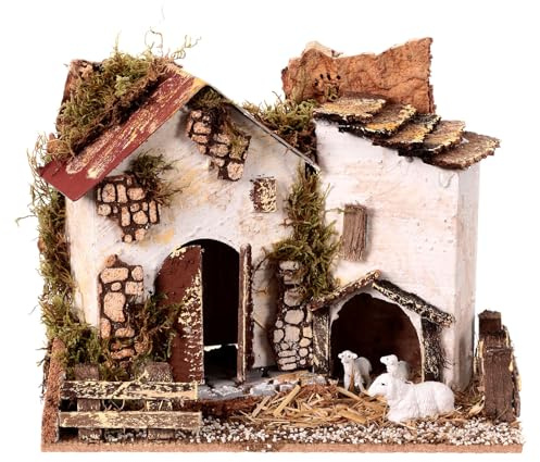 Holyart Casolare con pecore 15x20x15 cm per presepe 8-10 cm