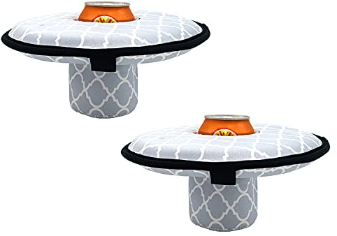 KOSTOO Große schwimmende Neopren-Getränkehalter, schwimmender Untersetzer, Pool-Getränkehalter für Pool-Party, Wasserspaß, passend für schmale Dosen/Flaschen und breite Öffnung, 2 Stück (grau)