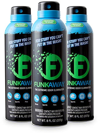FunkAway Aerosol Spray, 8 oz., 3 Pack, Extreme Odor Eliminator Spray, Ideal for Shoe Smells, Pet Odors and Bulky Stuff that Won't Fit in the Wash; Attacks Musty Odors at the Source