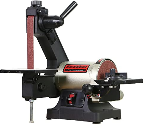Bucktool 1x30 Inch Bench Belt Sander with 5 Inch Disc with Wrench Storage and Easy Belt Cover Off, 1/3HP Direct Drive Benchtop Belt Disc Sander