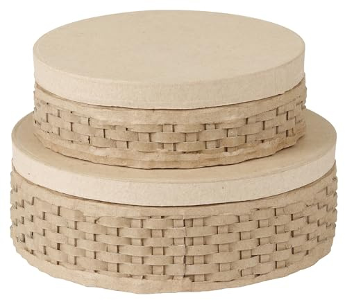 Décopatch BTS082C - Set mit 2 runden geflochtenen Boxen, einfach zum Verzieren, Kartonbraun, 1 Set