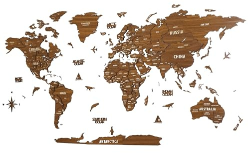 Colorfull Worlds Weltkarte Holz 3D – Ahorn Holz Weltkarte für Wanddekoration – Weltkarte zum Pinnen – Elegante Holz Wandkunst für Wohnzimmer und Büro – Orion, M