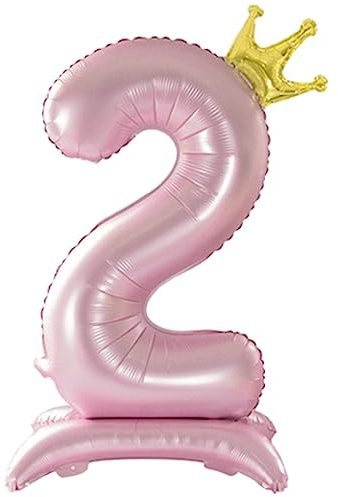 Tellpet Crown Pink Number 2 Balloon with Base For Girls 2nd Birthday Party Decoration