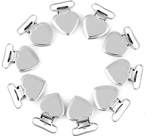 Schnullerkette Clip Metall Herzform 10er Set Baby Schnullerhalter praktisch für unterwegs