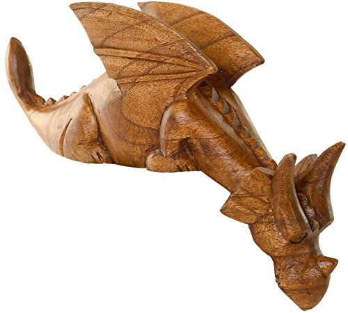 Purity Style Handgeschnitzter Drache aus Holz – Beobachtender Drache – Schaut über den Regalrand
