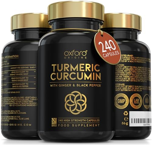 Advanced Turmeric and Black Pepper Capsules Made in the UK | ONE per Day Turmeric Supplement with Ginger & Black Pepper | High Absorption Tumeric Supplement Joints Care | 8 Month Supply - 240 Capsules