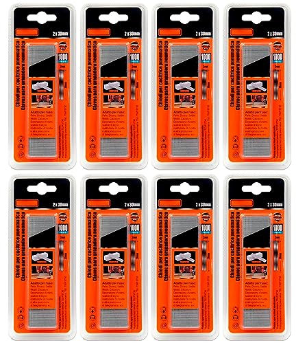 Tradineur - Pack de 8 blisters de 1000 Clavos para grapadoras neumáticas - Fabricado en hierro - Clavos de 2 x 30 mm
