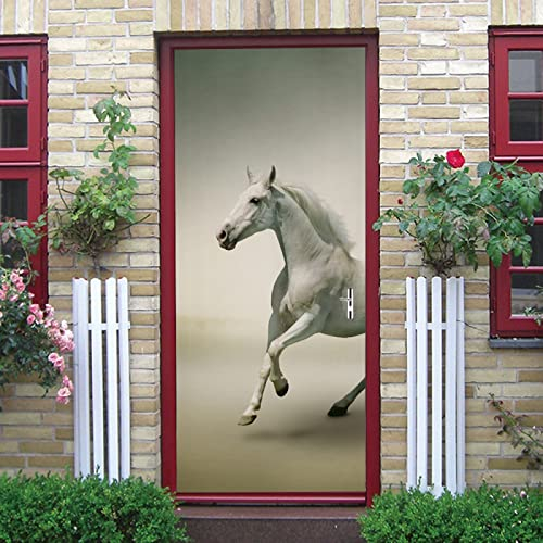 Türtapete Kunst, Mode, Weißes Pferd Selbstklebend Türposter 3D Türaufkleber Fototapete 3D Effekt Türfolie Wandtattoo Wandbild 90X200Cm Diy Wohnzimmer Schlafzimmer Büro Wohnkultur Dekoration